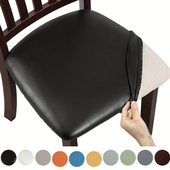 Xiao Hua 6-piece waterproof PU leather dining chair cover, detachable seat cover, cushion cover, suitable for restaurant, kitchen, hotel and home decoration, black