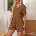 thumbnail image 4 of LYXSSBYX Womens Pajama Sets Women's Home Clothing Pajama Set Knitted Fabric Short Sleeved Shorts Two-Piece Set, 4 of 9