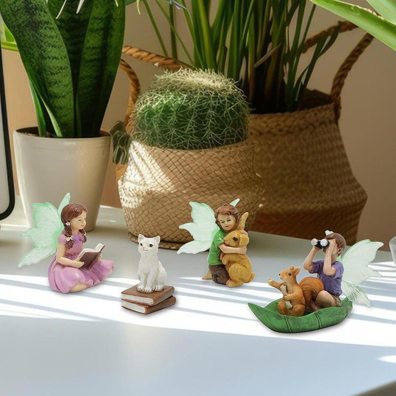 colaxi 4 Pieces Micro Landscape Ornament Garden Fairies Yard Courtyard Sculpture Boy Girl Figurines Outdoor Decorative Angel Statues