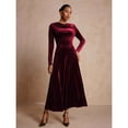 thumbnail image 3 of Elegant Burgundy Long Sleeve Velvet Cowl Neck Maxi Dress For Women, 3 of 7