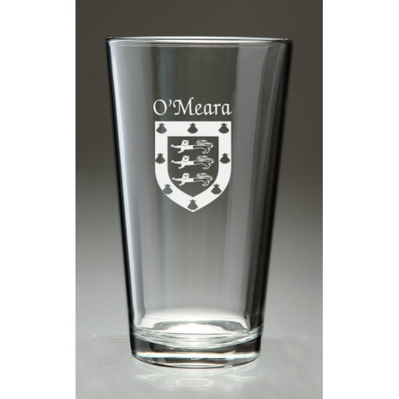 O'Meara Irish Coat of Arms Pint Glasses - Set of 4 (Sand Etched)