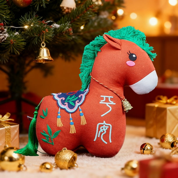 Adornos navideños, 12,6 pulgadas / 32 cm, dibujos animados, lindos caballitos, muñecos, decoración navideña, juguete, muñeca de festival, año de los caballos, regalo, lino, muñeca de festival.