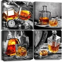 Wine Wall Art Kitchen Decor 12x12 Modern Black and Grey Wine Glass Canvas Pictures Prints Framed Artwork Dining Room Bar Poker Room Man Cave Wall Decor 4 Piece Small Set