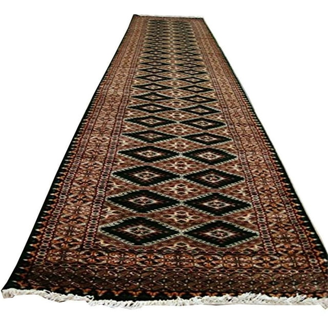 Awesome Dark Green Jaldar Hand Knotted Wool Silk Carpet Runner Rug (14.6 x 2.5)'