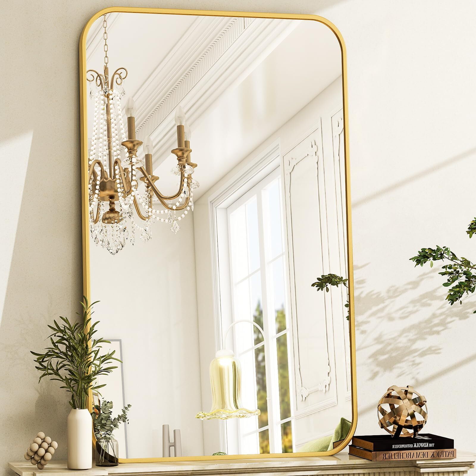 Anyrose Bathroom Mirror for Wall, 30 x 48 Inch Metal Framed Rectangle Mirror, Wall Mounted Vanity Mirror for Bathroom,Gold
