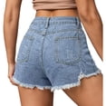 thumbnail image 4 of Lixiuxyad Womens Jean Shorts Mid-High Rise Casual Stretchy Ripped Distressed Cut-Off Summer Denim Shorts Sizes S-2XL,Blue, 4 of 7