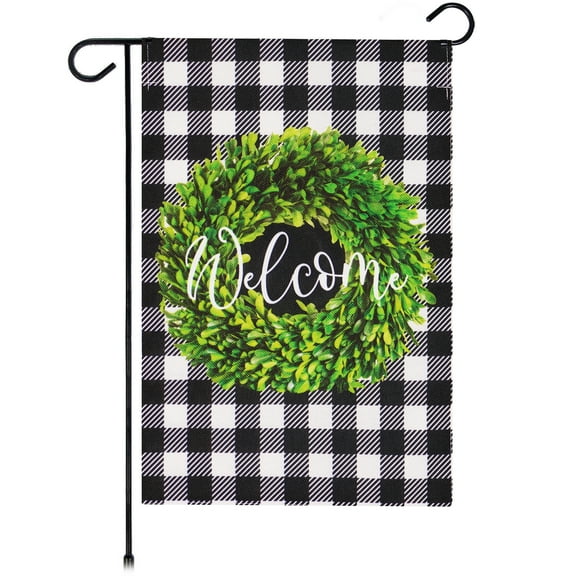 G128 Garden Flag Welcome Wreath 12"x18" Burlap Polyester