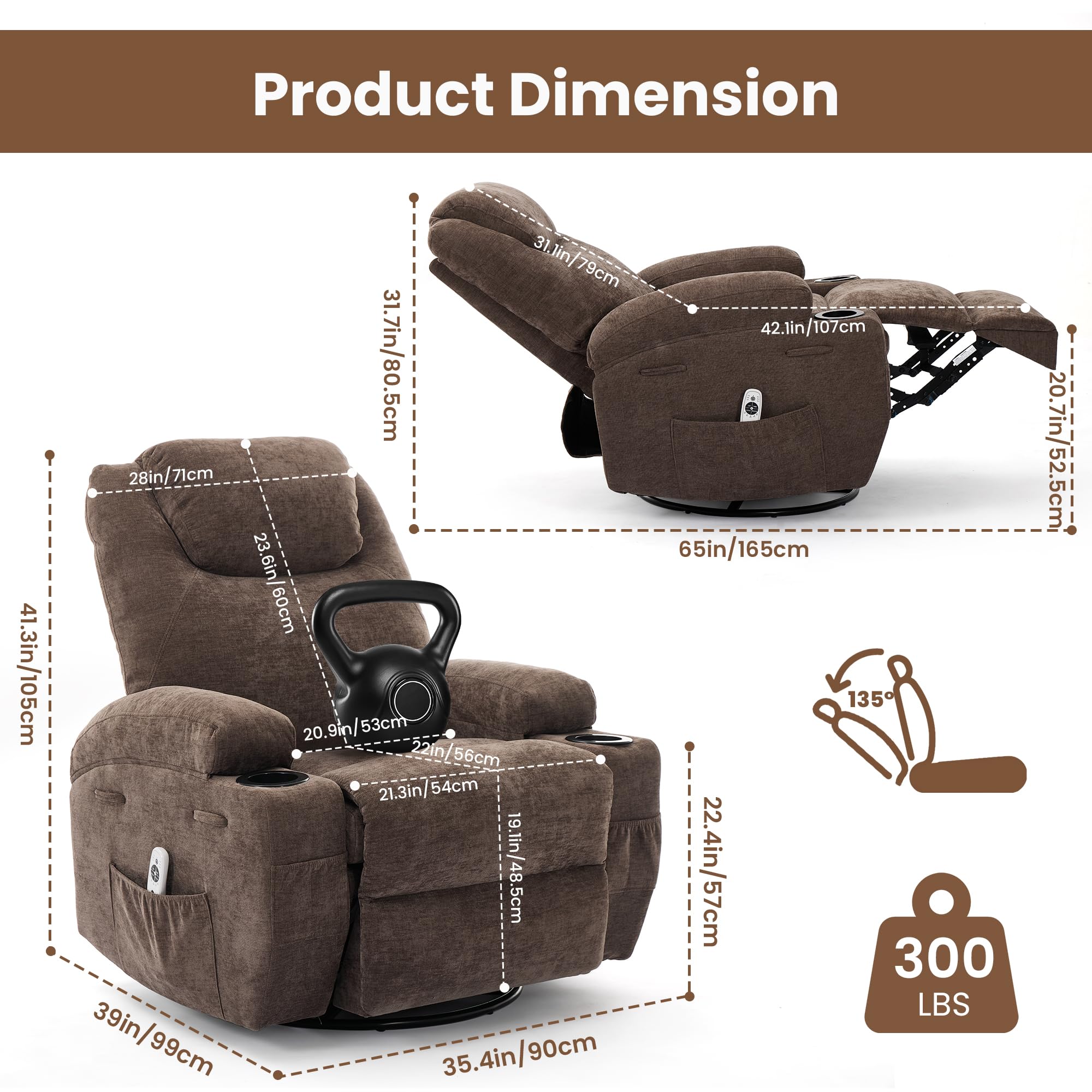 Recliner Chair, 360 Swivel Rocker Recliner Chair for Adults with Massage and Heat, Electric Glider Rocking Chairs for Living Room, Nursery