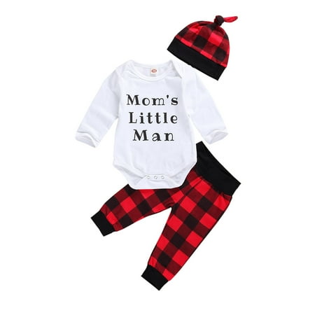 

Meihuida Baby Boys Clothes Long-sleeve Jumpsuit Plaid Trousers Hat 3-Pack