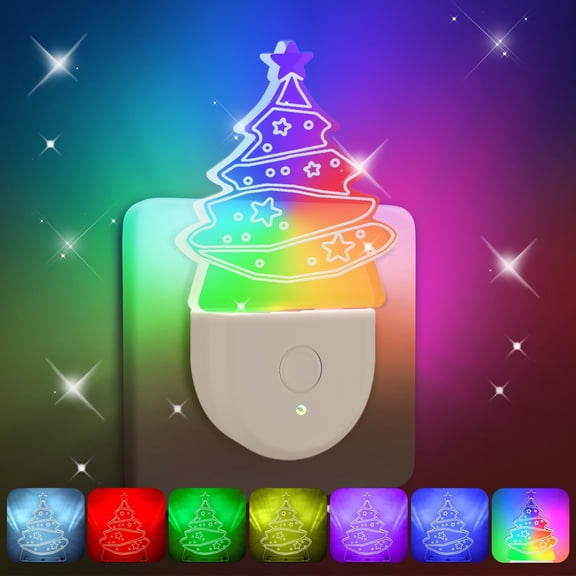 DAYBETTER Christmas Tree Night Lights, Plug in Night Lights for Wall Socket, Dusk to Dawn Sensor, Color Changing Lamp for Adults, Kids, Xmas Decor - 1 Pack