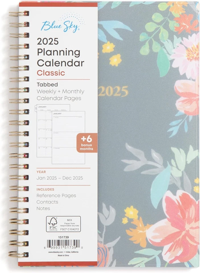 Blue Sky 2025 Weekly And Monthly Planner Calendar, January 2025 - December 2025,