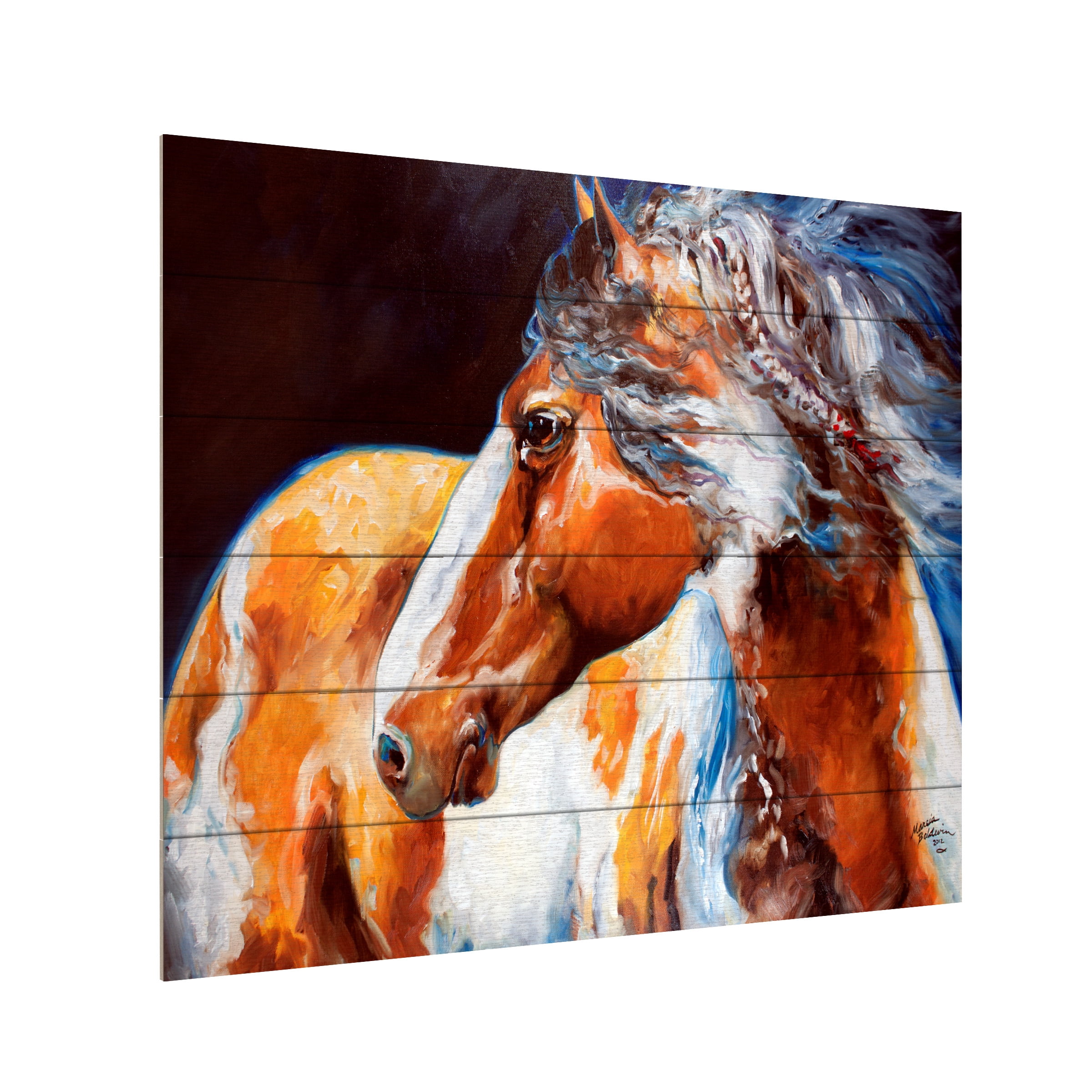 Marcia Baldwin 'Mohican Indian War Horse' Wood Slat Art 18x22