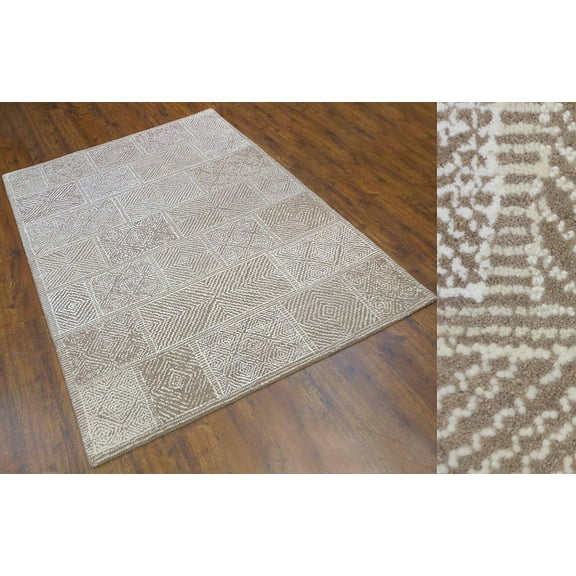 Wool Area Rug 7x9 ft Hand Tufted Beige & Ivory White by MystiqueDecors Family Media Dining Living Room Bedroom Kids Room Rugs