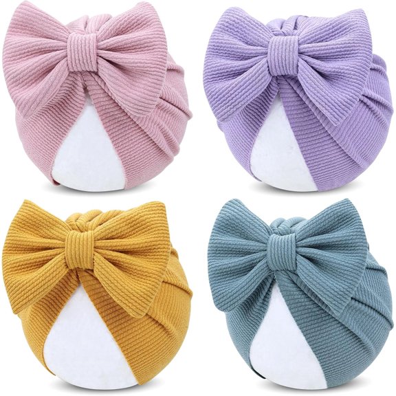 4 count Girls Turban Hats with Bow Caps Bonnets Beanies Headwraps for