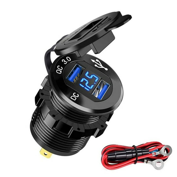 Cargador rápido para coche PD USB C tipo C y QC3.0, 12 V/24 V, QC 3.0, 64 W, con carcasa de aluminio metálico para coche, motocicleta, barco y caravana.
