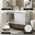 thumbnail image 5 of 36-Inch Wall-Mounted Bathroom Vanity with Ceramic Sink, Floating Bathroom Cabinet with Soft-Closing Doors, 45-Degree Handle-Free Design, 2 Open Shelves & Large Storage Space, White, 5 of 9