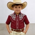 thumbnail image 2 of YM Boys T Shirts, Boys Western Cowboy Print Shirt Short Sleeve Button Down Casual Top for Children And Youth (12-13 Years,Red), 2 of 4
