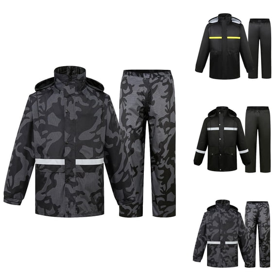 Men's High Visibility Waterproof Rain Suit Hooded Rain Jacket and Pants Set for Outdoor Work, Construction & Cycling