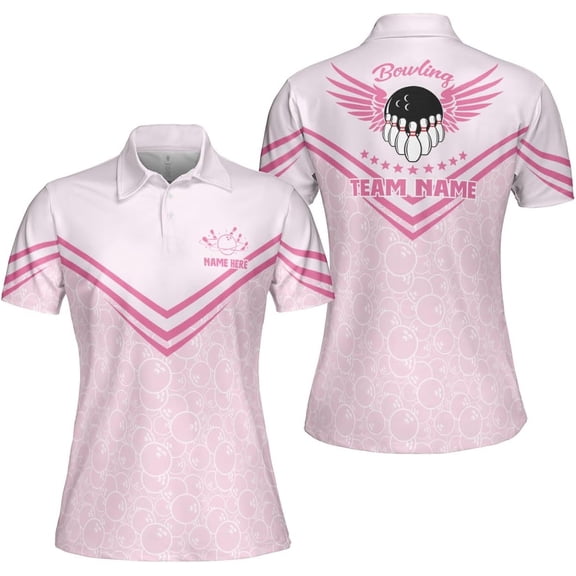 Personalized Bowling Shirts for Women, Custom Name Women Bowling Jersey, Ladies Bowling Polo Shirt for Team (S)