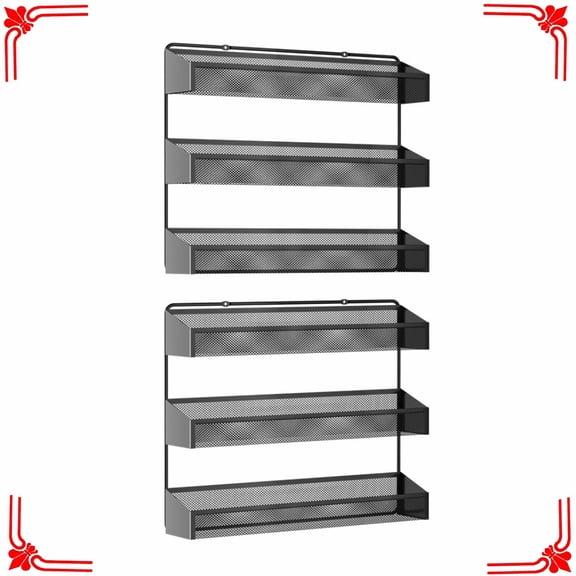 Auledio 2 PC 3 Layer Spice Rack Organizer for Cabinet Door for Kitchen-Black
