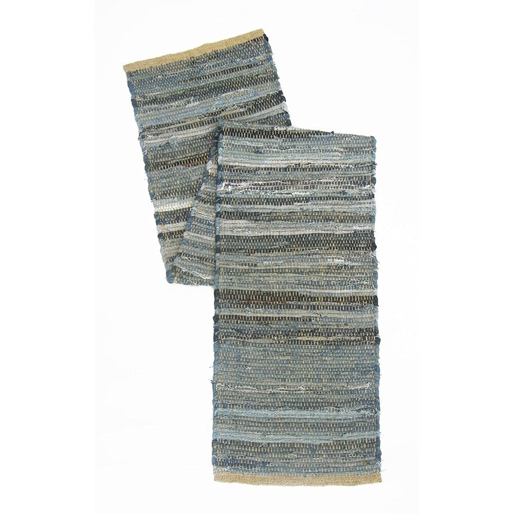 Roughly Designed Cotton Denim And Jute Table Runner, Blue