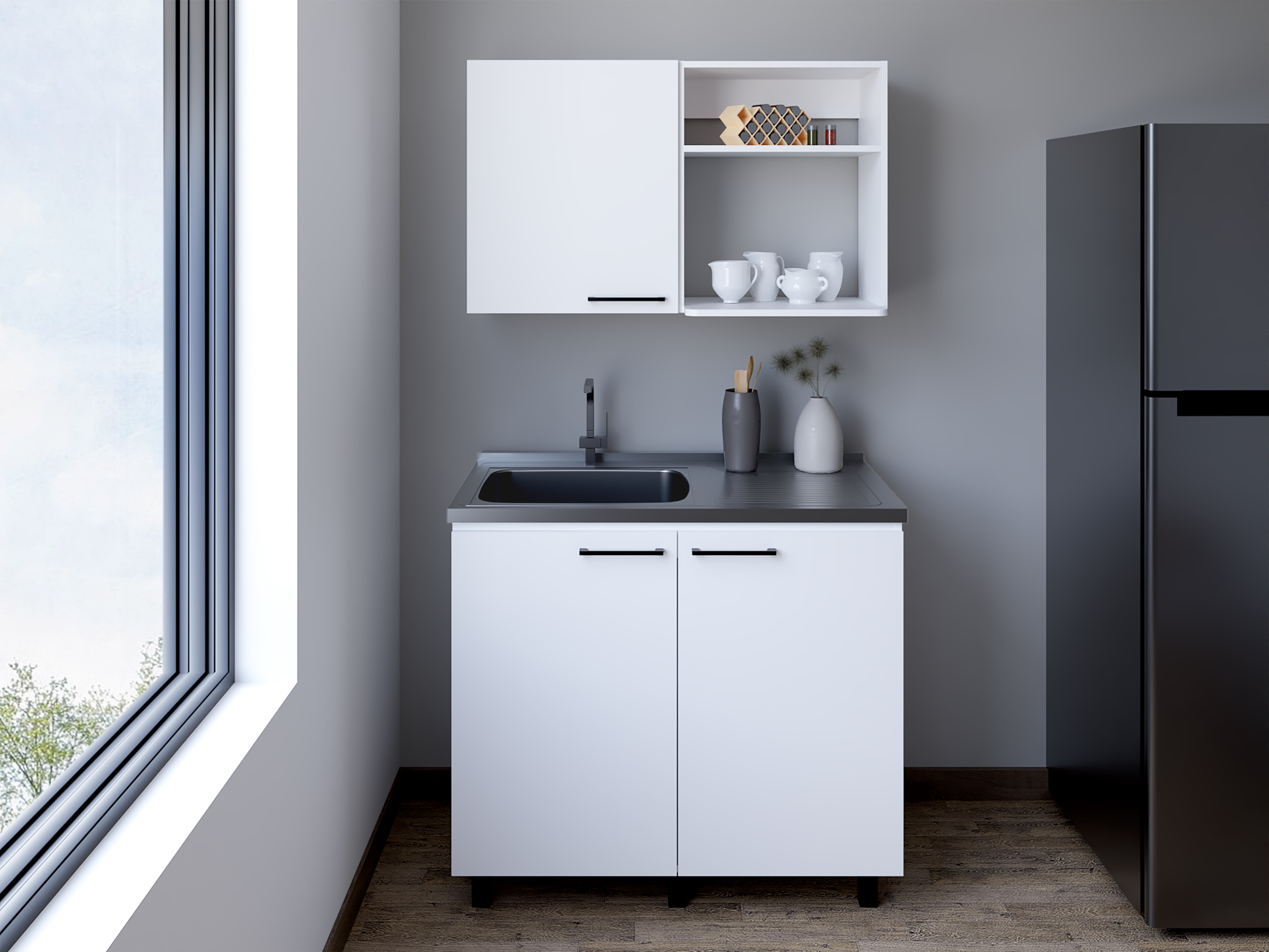 Rainlex 39" Freestanding Utility Sink Cabinet with Stainless Steel Countertop, Double Utility Basins, Soft-Close Storage Doors