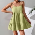 thumbnail image 6 of Women Spaghetti Strap Ruffle Tiered Short Flowy Dress Casual Beach Vacation Sun, 6 of 8