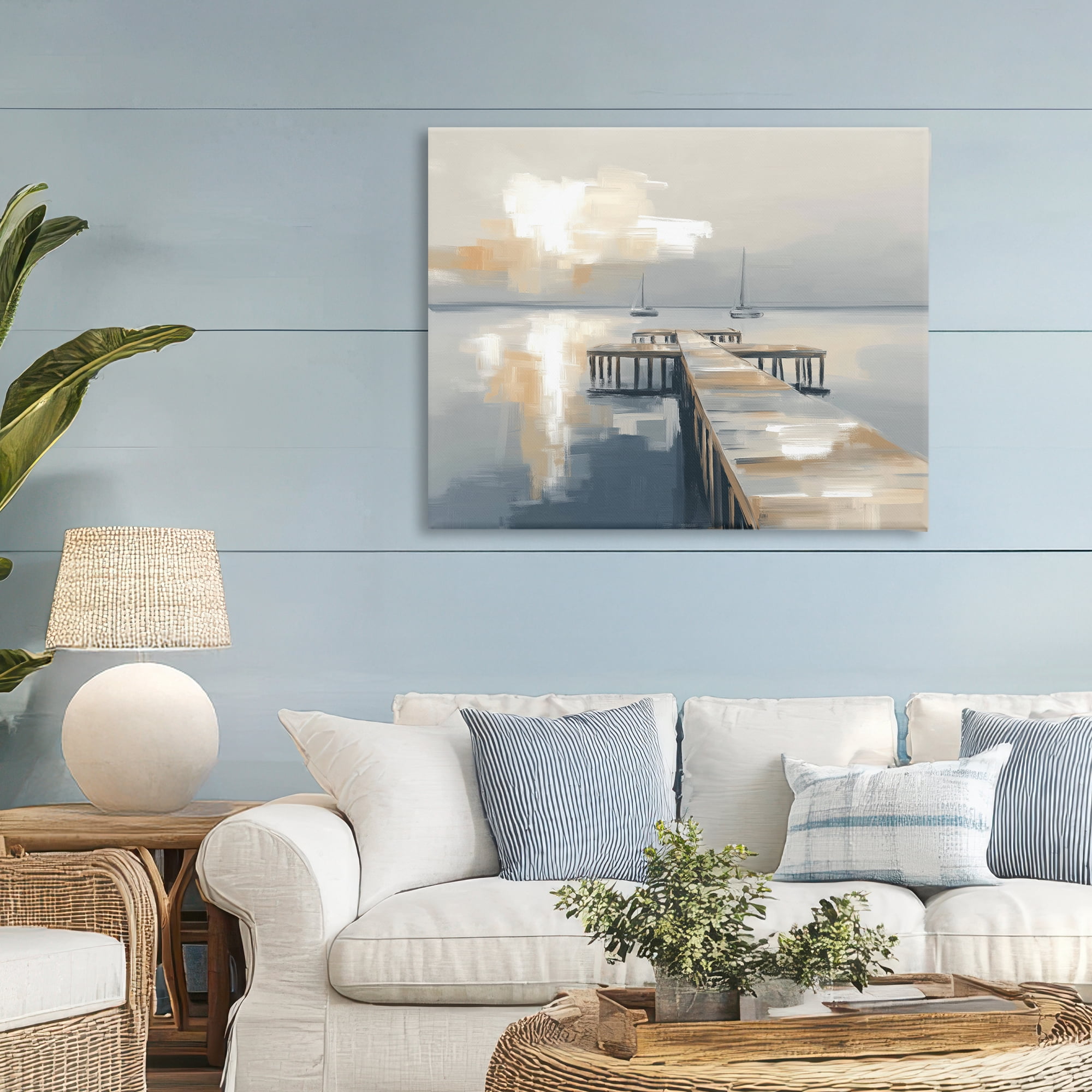 Stupell Industries Pier with Two Boats Seascape Canvas Wall Art, design by Kim Curinga