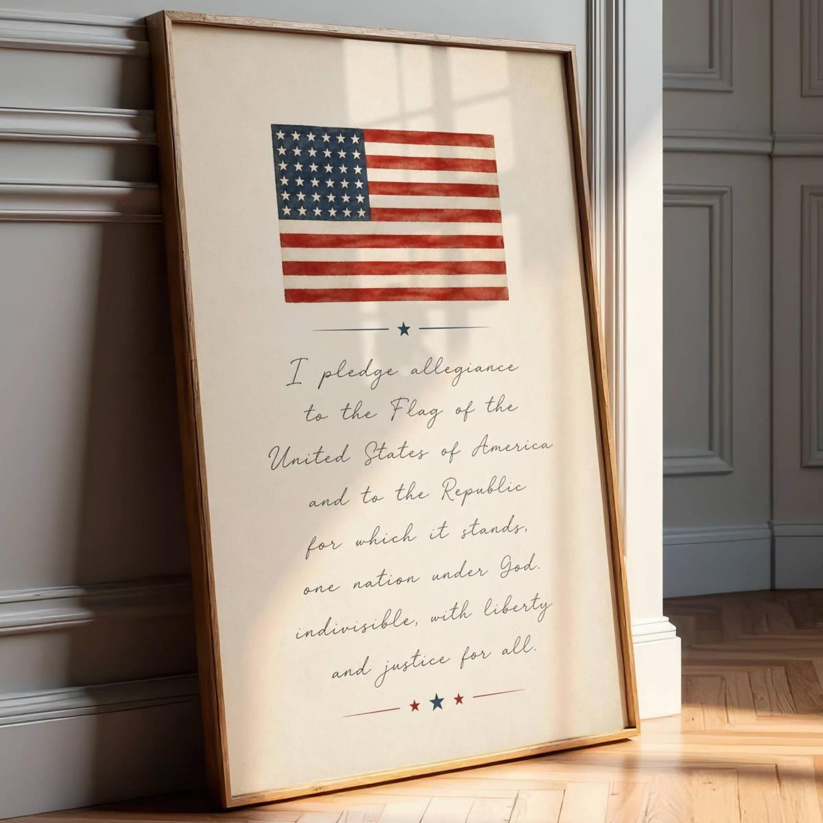 Pledge Of Allegiance American Flag Art Independence Day Fourth Of July Poster , Poster Print Only