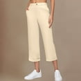 thumbnail image 5 of Olyvenn Women's Plus Size Pants with Pockets Soft Stretch Work Slacks Elastic Waisted Fold Bottom Wide Leg Solid Color Trousers Beige M, 5 of 8