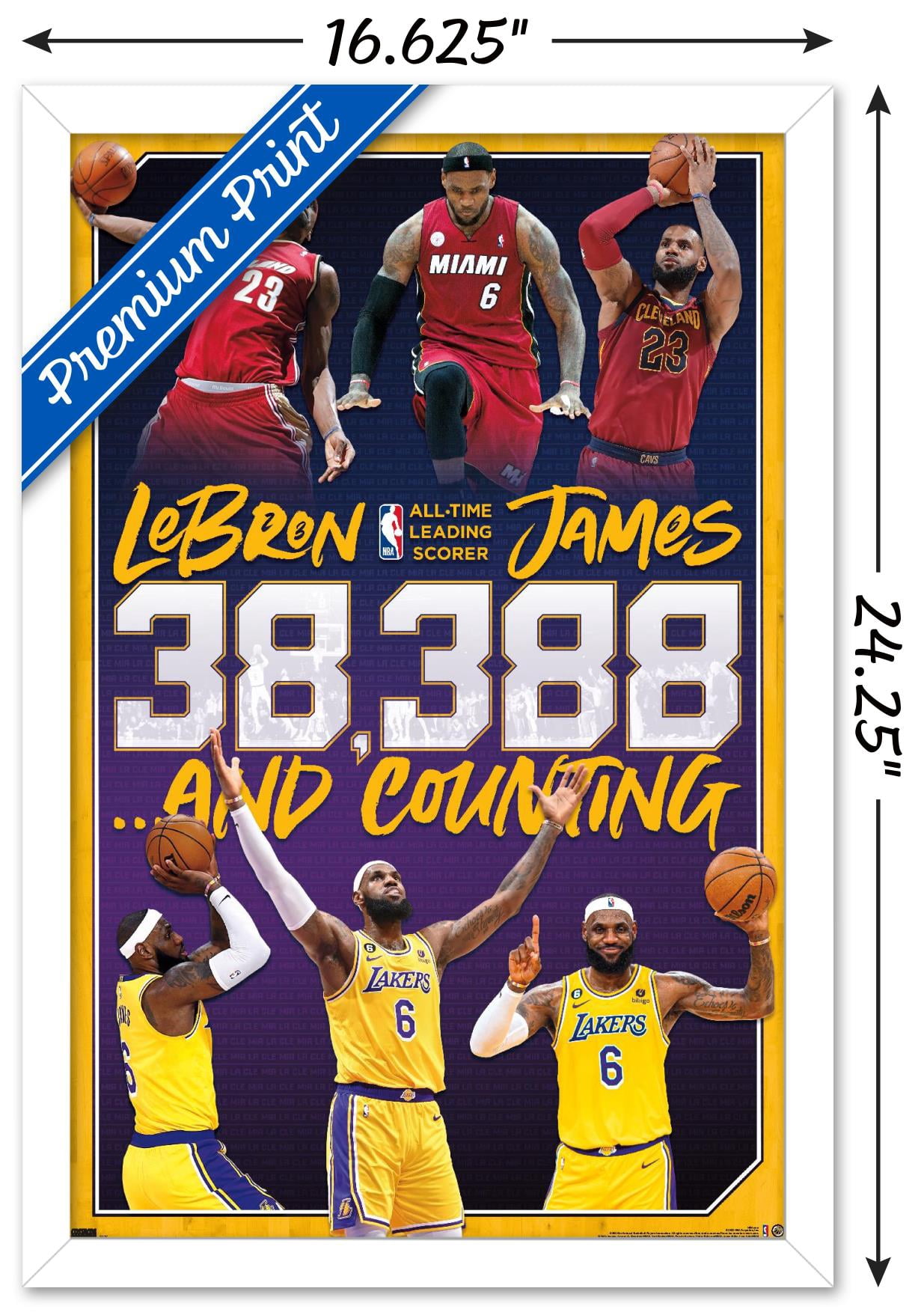 NBA League - LeBron James All-Time Scoring Leader Wall Poster, 14.725" x 22.375" Framed