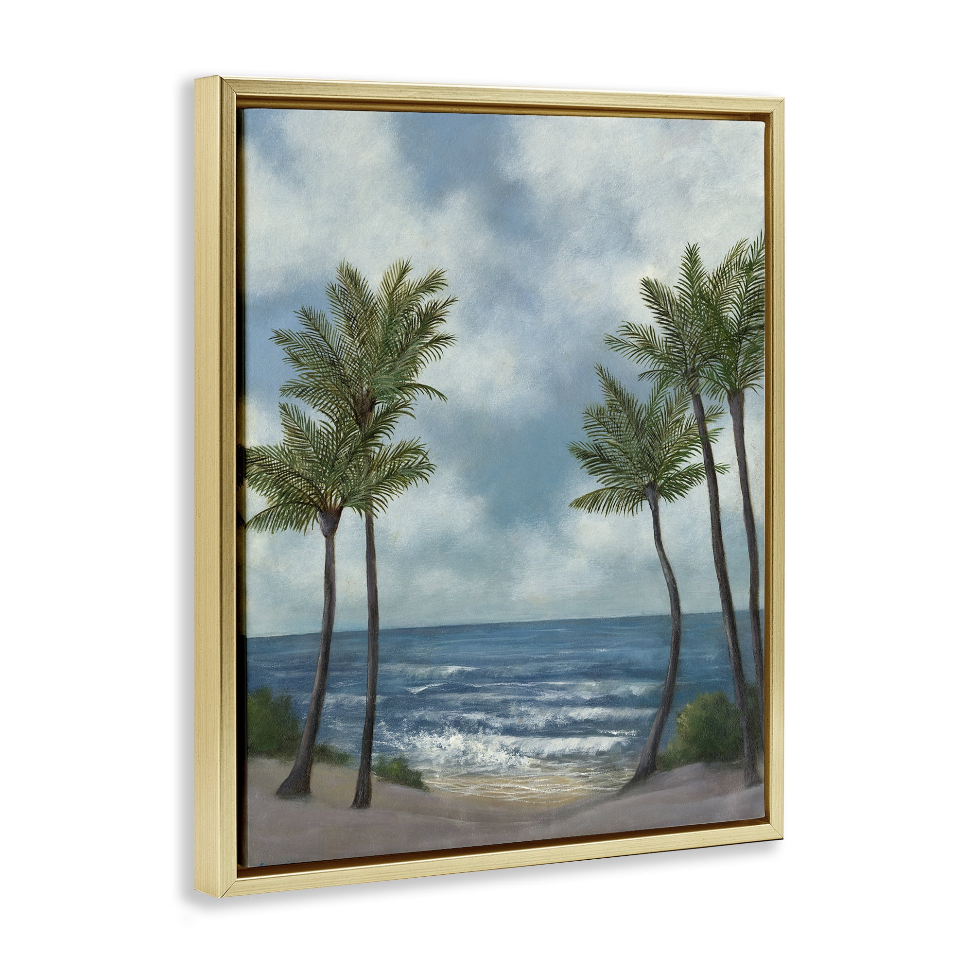 Stupell Industries Tropical Breaking Waves Landscape Painting Gold Floater Framed Canvas Art Print Wall Art, 17 x 21