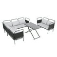 thumbnail image 3 of Putouzip 5-Piece Woven Rope Outdoor Sectional Set, Modern Patio Conversation Sofa Set Outdoor Seating Group with Glass Table and Cushions for 7 - Person, Black+Gray, 3 of 9