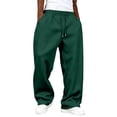 thumbnail image 2 of Uncuffed Sweatpants Men Open Bottom Casual Baggy Wide Leg Sweat Pants Open Bottom Athletic Joggers with Pockets Dark Green 2XL, 2 of 4