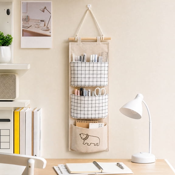 Hanging Pocket Organizer, Wall Mount Storage Bag, Foldable Door Caddy, Durable Tear Proof Fabric and Sturdy Hanging Rope for Dorm Rooms, Bathroom Walls, and Bedroom Closets.
