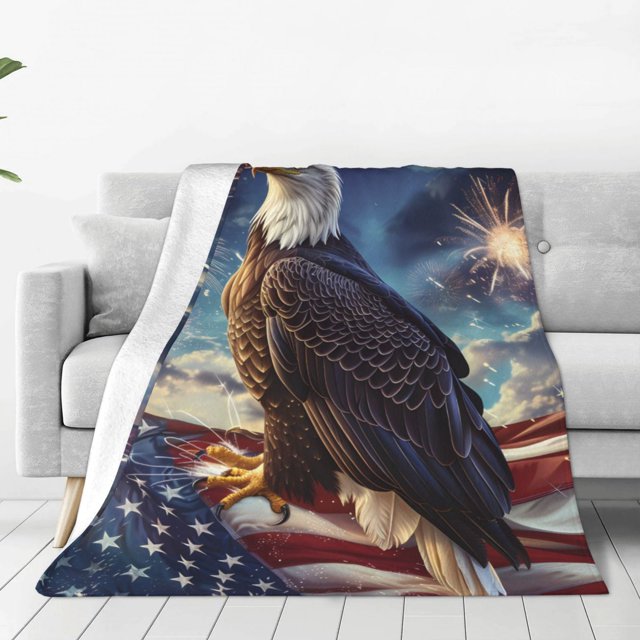 Fotbe Night Sky Bald Eagle Manta de Franela Acolchonada con Estampado, Súper Suave y Esponjosa, Extra Grande para Sofá, Cama, Uso Todo el Año-80"x60"