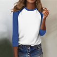 thumbnail image 6 of RPVATI Ladies 3/4 Length Sleeve Tops Raglan Contrast Crewneck Casual Shirts Color Block Three Quarter Length Loose Fit Summer Blouses Spring T-Shirts Sky Blue 3XL, 6 of 7