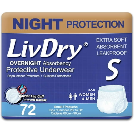 LivDry Overnight Adult Diapers for Women and Men  Incontinence Underwear (Small  72-Pack)