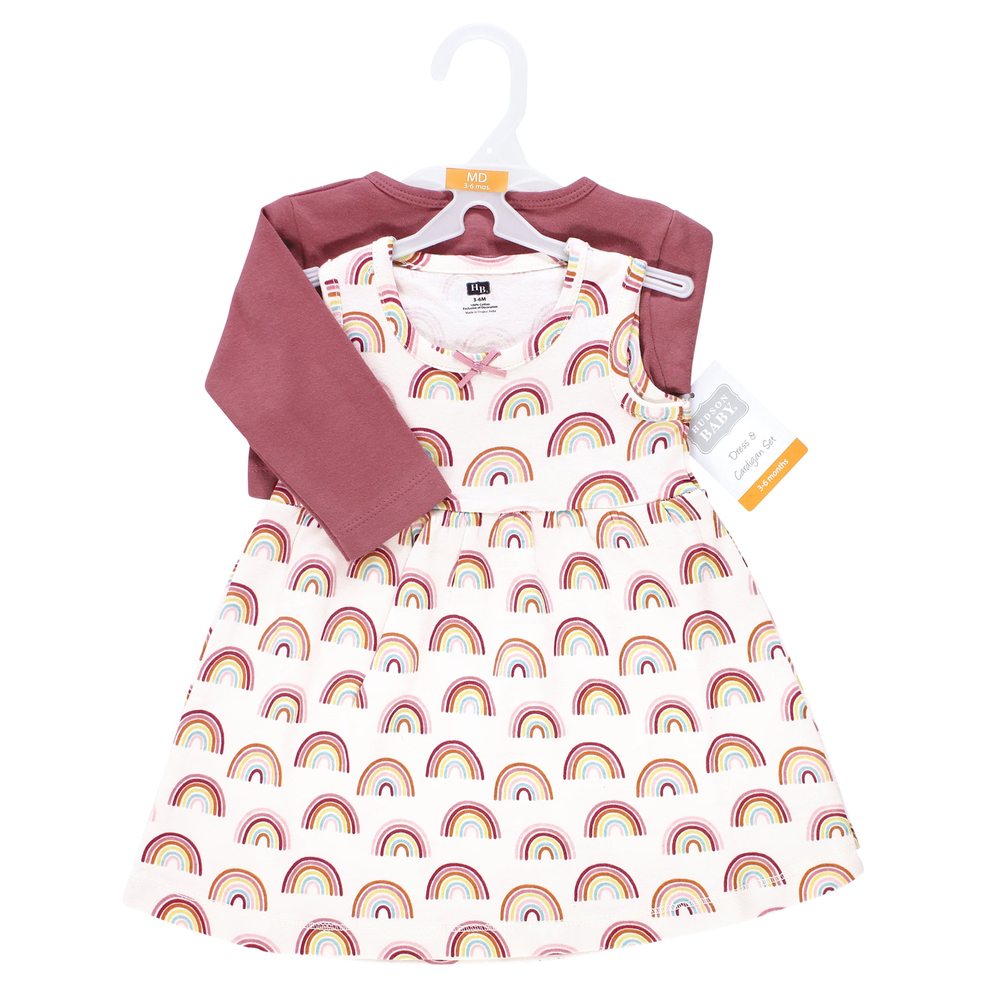 Hudson Baby Infant and Toddler Girls Cotton Dress and Cardigan Set, Sunshine And Rainbows, 18-24 Months