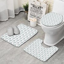 Light Blue Christmas Snowman Pattern Bathroom Rugs Sets 3 Piece,Toilet Cover Set,Absorbent Non Slip Bathroom Mats Sets with U-Shaped Contour Rug Toilet Rug Set
