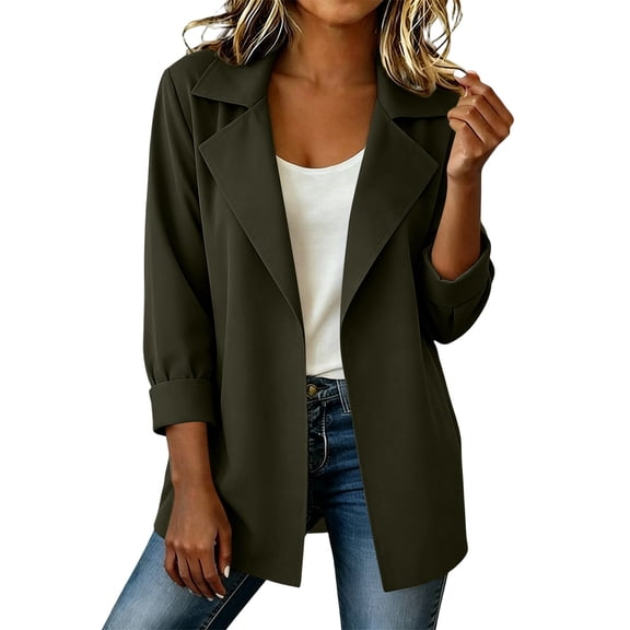 cocolona Blazers for Women Open Front Lapel Long Sleeve Suit Jacket Solid Color Loose Casual Coat