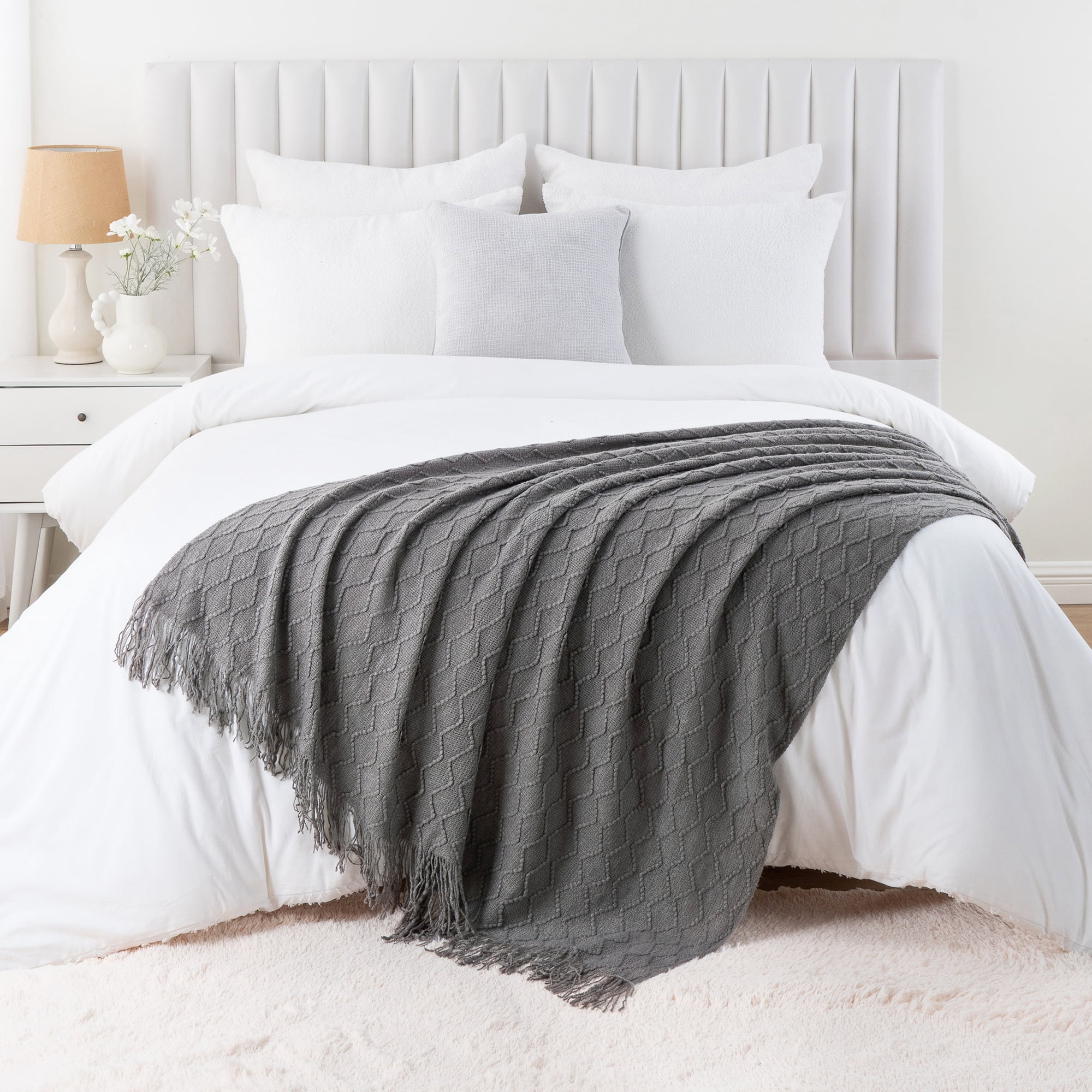 Battilo Dark Grey Throw Blanket for Sofa,Textured Solid Grey Blanket Throw,Knitted Bed Throw,50"x60"