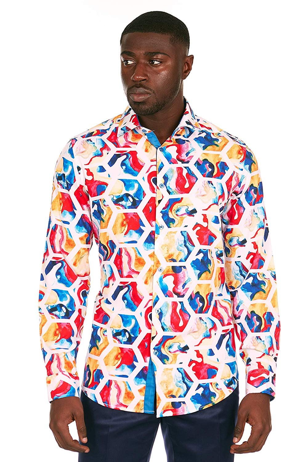 Flash Apparel Mens Premiere Long Sleeve Button Up Dress Shirt Colorful Brown Circles Untucked Flash Apparel Mens Premiere Long Sleeve Button Up Dress Shirt Colorful Brown Circles Untucked