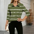 thumbnail image 2 of Htigea Women's Striped T-Shirts Dressy 3/4 Length Sleeve Tops with Collar Casual Loose Fit Tunic Blouses Spring Summer Tees Army Green XL, 2 of 5