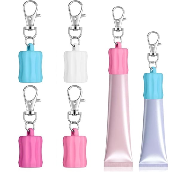 4 Pcs Lip Gloss Keychain, MODANU 4 Colors Chapstick Holder Key Chain with Portable Silicone Cap, Lipgloss Holder Keychain for Wallet, Keys, Backpack and Clothing Fashion Accessories