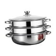 thumbnail image 3 of Juego de vaporera de acero inoxidable de 3 niveles con asa para cocinar al alimentos, verduras, albóndigas, salsas y carne., 3 of 9