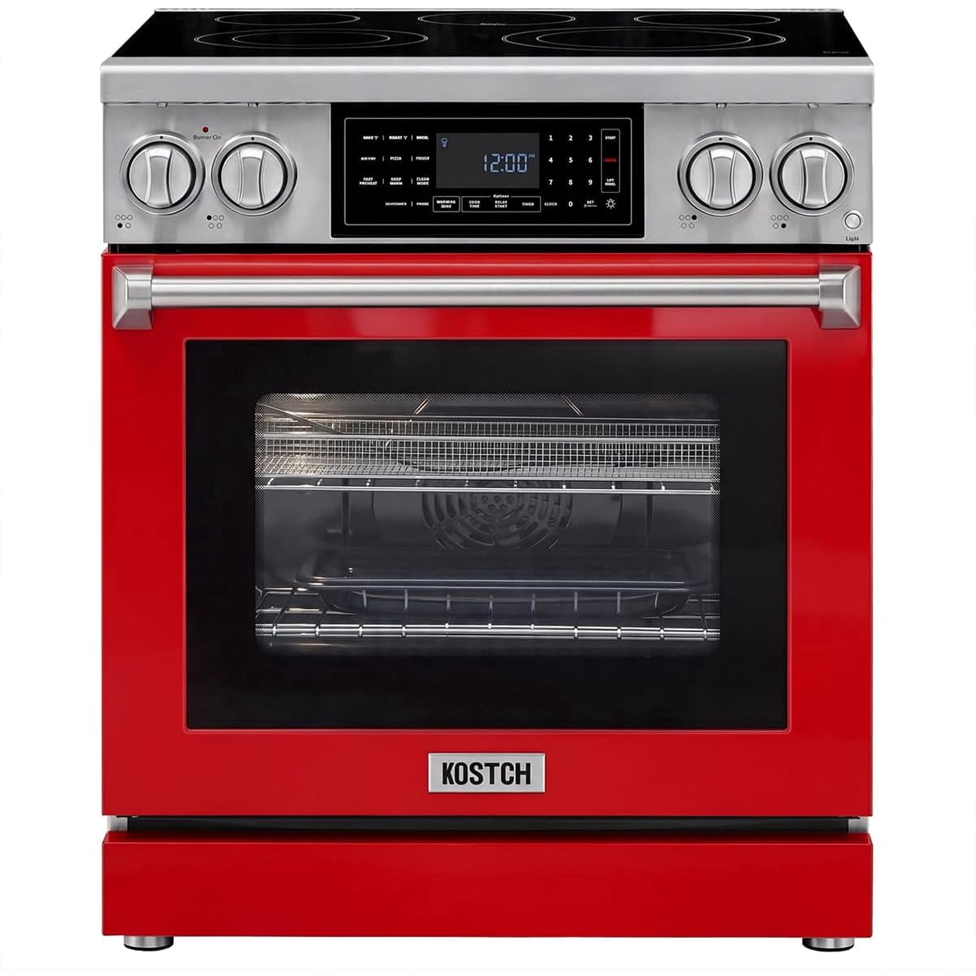 30" Professional Electric Range with Smart Tilt Touch Control Panel, 4.8 cu ft True Convection Oven, 5 Burner Cooktop, Air Fry, Self-Clean (Red)