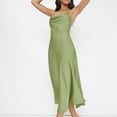 thumbnail image 6 of Jzuxvd Women's Spaghetti Strap Cowl Neck Long Slip Satin Silk Midi Dress Light Green L, 6 of 7