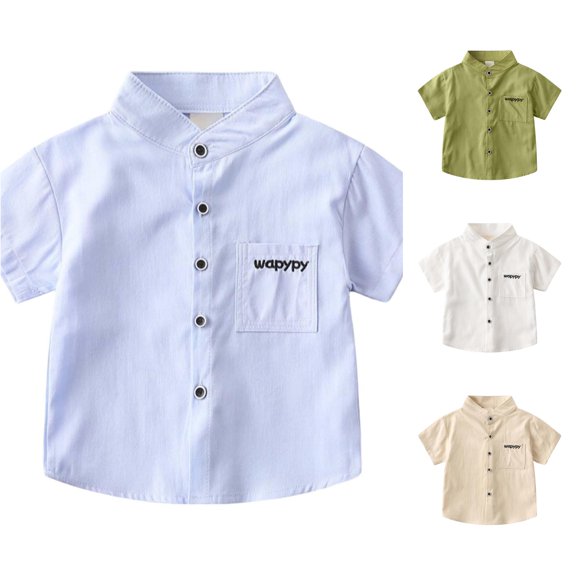 JCCXIN Boys Button Down Shirts Short Sleeve School Uniform Shirt Dressy Back To School Shirts Lapel Gentleman Summer Relaxed Casual Daily Clothes,Blue,3-4 Years