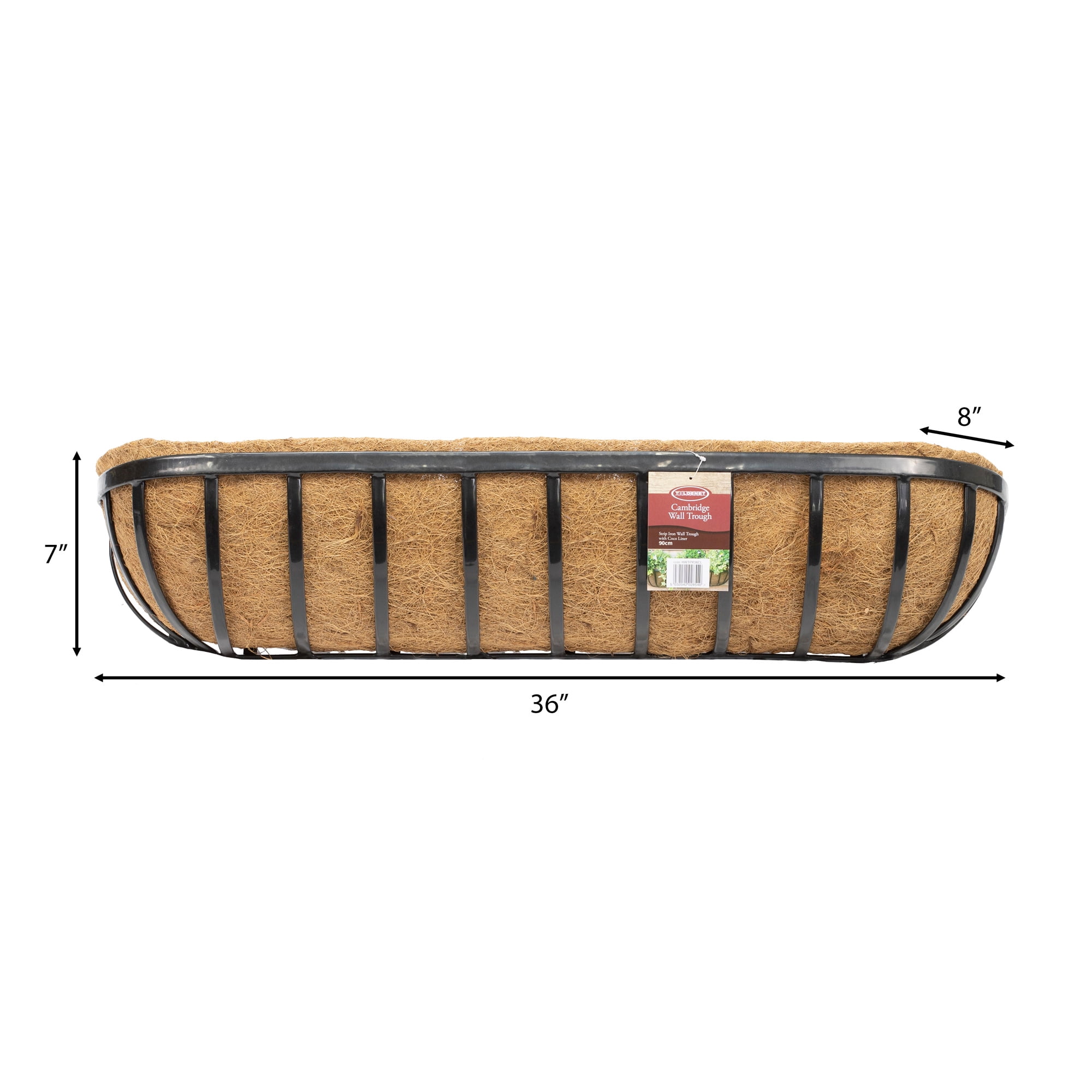 Cambridge Premium Wall Trough 36" x 8" x 7" Black Coco Liner Planter Boxes with Flattened Slat Styling